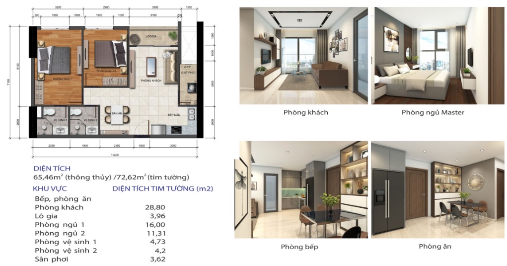 Thiết kế 2PN căn hộ Phú Tài Residence quy nhơn
