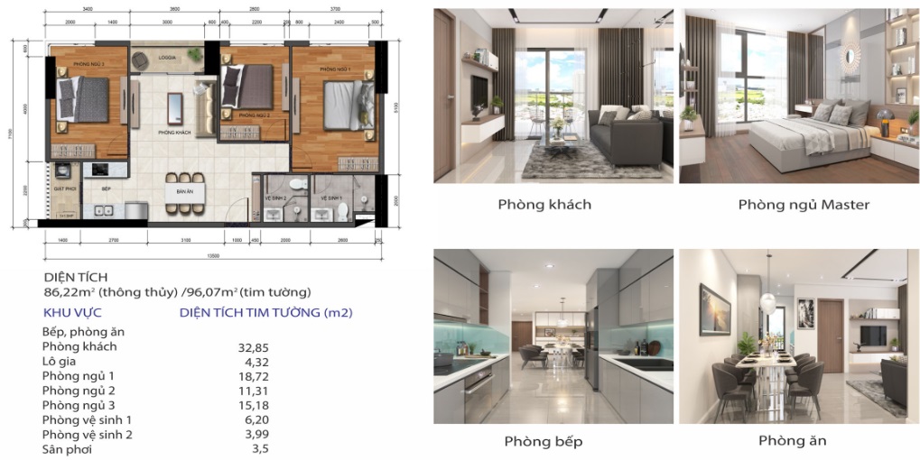 Thiết kế 3PN căn hộ Phú Tài Residence quy nhơn